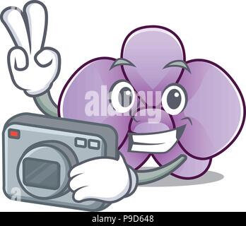 Photographer orchid flower mascot cartoon Stock Vector