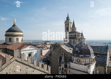 Italy,Lombardy,Bergamo,Città Alta,view of Sant' Alessandro Cathedral,Santa Maria Maggiore and Colleoni Chapel from Civic Tower (The 'Campanone') Stock Photo