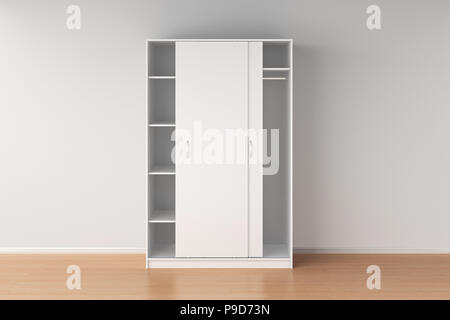 Empty white wardrobe with sliding doors in interior. 3d render Stock Photo