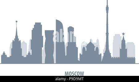 Moscow skyline silhouette - landmarks cityscape in liner style Stock Vector