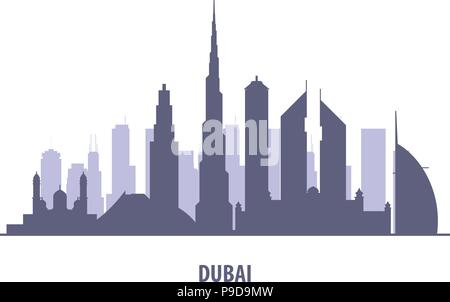Dubai skyline silhouette - landmarks cityscape in liner style Stock Vector