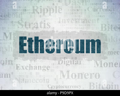 Cryptocurrency concept: Painted blue text Ethereum on Digital Data Paper background with   Tag Cloud Stock Photo