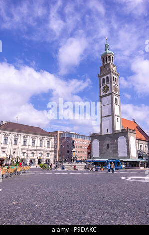 Augsburg, Bavaria, Germany - September 10, 2015: The historic Perlach Tower on the town square. Stock Photo