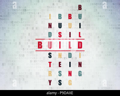 Construction concept: Painted red word Build in solving Crossword Puzzle on Digital Data Paper background Stock Photo