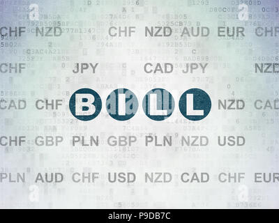 Currency concept: Painted blue text Bill on Digital Data Paper background with Currency Stock Photo