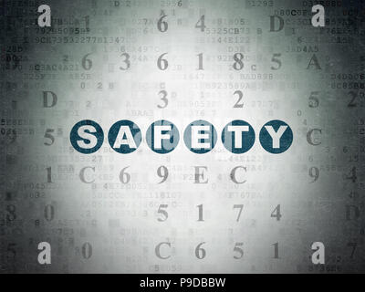 Safety concept: Painted blue text Safety on Digital Data Paper background with Hexadecimal Code Stock Photo