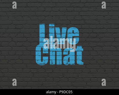 Web development concept: Painted blue text Live Chat on Black Brick wall background Stock Photo