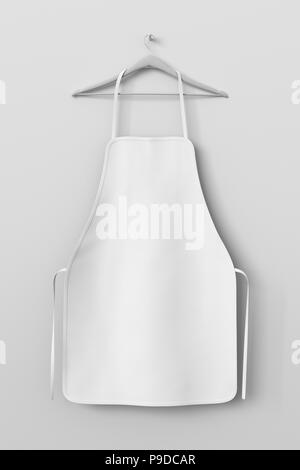 Blank white apron isolated on wooden background with clipping path. 3d ...