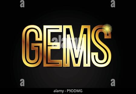 gems word typography design in gold or golden color suitable for logo, banner or text design Stock Vector