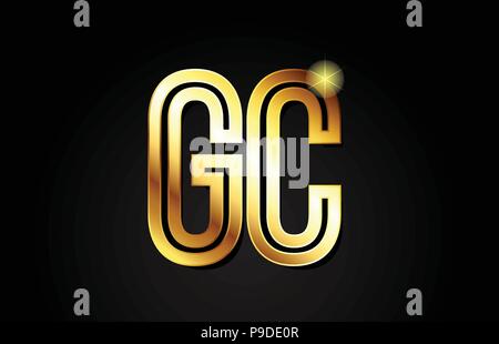 combination letter gc g c gold golden alphabet logo icon design with ...