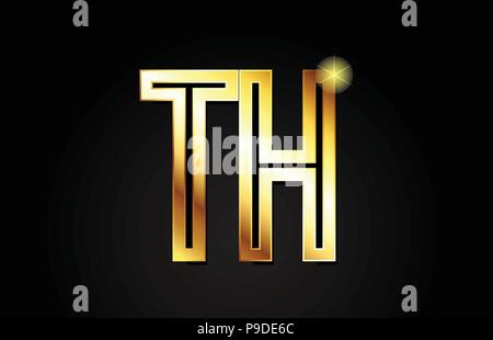 combination letter th t h gold golden alphabet logo icon design with ...
