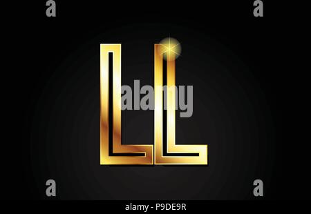 combination letter LL L L alphabet logo icon design with gold silver ...