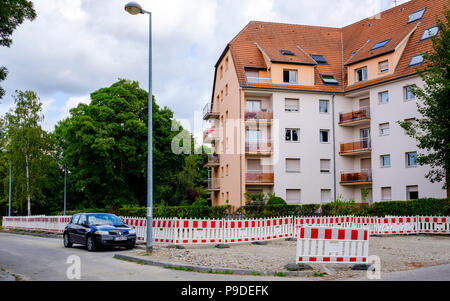 Strasbourg, apartments block, one parked car, pîcket fence, Alsace, France, Europe, Stock Photo