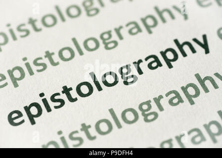 word epistolography printed on white paper macro Stock Photo