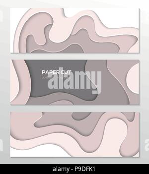 Grey abstract layout - set of paper cut vector posters Stock Vector