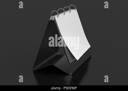 Blank landscape table top flip chart easel binder or calendar mockup standing on black background. 3d illustration Stock Photo