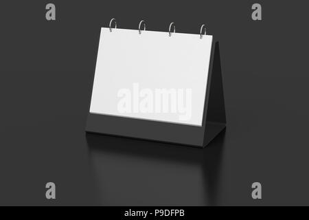 Blank landscape tabletop flip-chart easel binder or calendar mockup standing on black background isolated with clipping path. 3d illustration Stock Photo