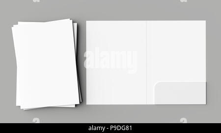 A4 size single pocket reinforced folder mock up isolated on gray background. 3D illustration Stock Photo