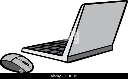 cartoon vector illustration of a laptop and mouse Stock Vector