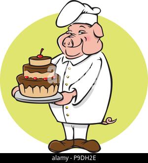 cartoon vector illustration of a pig chef Stock Vector