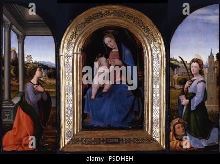 Enthroned Maria lactans with Saints Catherine of Alexandria and Barbara and her father Dioscurus. Museum: Museo Poldi Pezzoli, Milan. Stock Photo