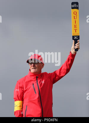 General view of a course marshal during preview day three of The Open Championship 2018 at Carnoustie Golf Links, Angus. PRESS ASSOCIATION Photo. Picture date: Tuesday July 17, 2018. See PA story GOLF Open. Photo credit should read: Richard Sellers/PA Wire. RESTRICTIONS: Editorial use only. No commercial use. Still image use only. The Open Championship logo and clear link to The Open website (TheOpen.com) to be included on website publishing. Stock Photo