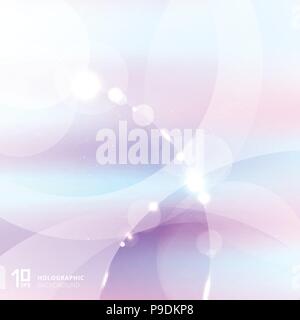 Abstract gradient pastel color with white and gray circles overlay and lighting effect. Holographic background. Vector illustration Stock Vector