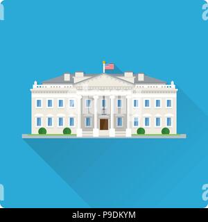 Flat design long shadow vector illustration of The White House at Washington, DC Stock Vector