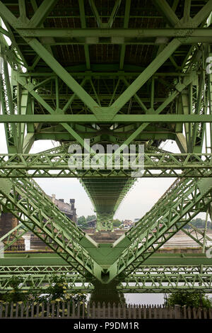 Underneath the Silver Jubilee roadbridge at Runcorn in Cheshire looking towards Widnes Stock Photo