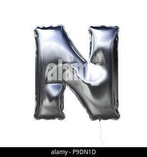 Letter N made of silver inflatable balloon isolated on white background Stock Photo