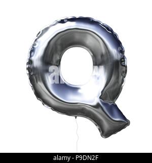 Letter Q made of silver inflatable balloon isolated on white background Stock Photo