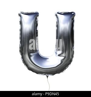 Letter U made of silver inflatable balloon isolated on white background Stock Photo