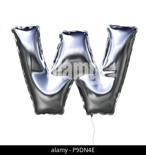 Letter W made of silver inflatable balloon isolated on white background Stock Photo