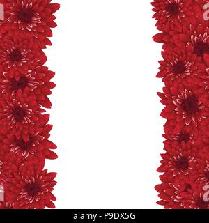 Red Chrysanthemum Border isolated on White Background. Vector Illustration. Stock Vector