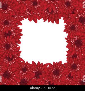 Red Chrysanthemum Border isolated on White Background. Vector Illustration. Stock Vector