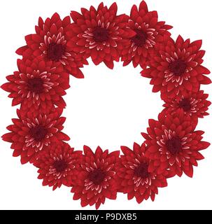 Red Chrysanthemum Wreath isolated on White Background. Vector Illustration. Stock Vector