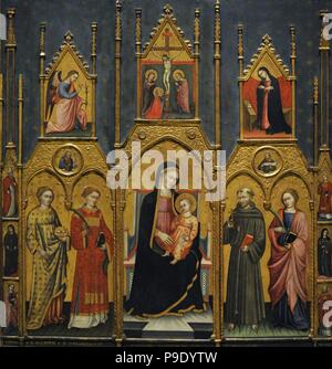 Giovanni di Pietro da Pisa (active between 1401-1423). Italian painter. Altarpiece of the Virgin with Saints Agatha, Stephen, Francis and a martyr saint, first quarter of the 15th century. Provenance unknown. National Art Museum of Catalonia. Barcelona. Catalonia. Spain. Stock Photo