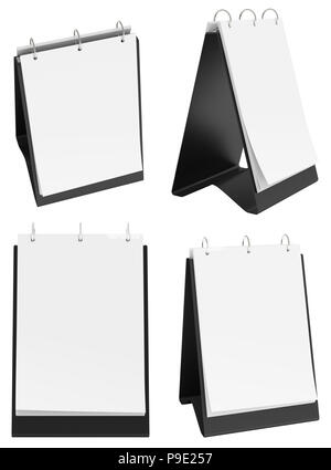 Set of blank portrait table top flip chart easel binder or calendar mockup isolated on white background Stock Photo