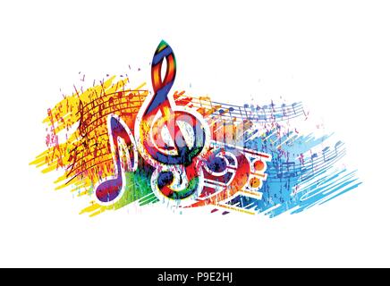 Music festival background for party, concert, jazz, rock festival design with music notes, treble clef and bass clef Stock Vector