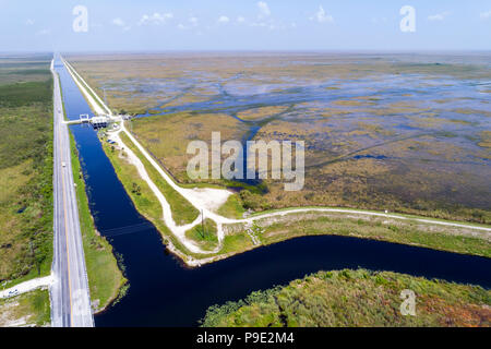 Miami Florida,Everglades National Park,Tamiami Trail US route 41 highway,Francis S. Taylor Wildlife Management Area,canal,levee dike,water conservatio Stock Photo