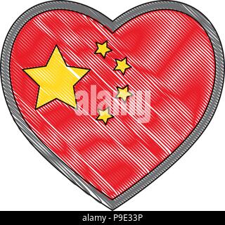 china flag in heart shape icon over white background, vector illustration Stock Vector