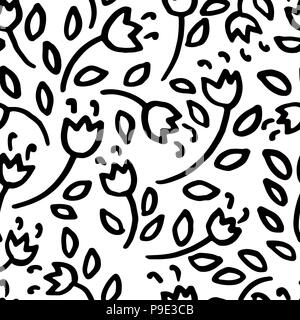 Simple black flowers seamless pattern. Vector illustration. Stock Vector