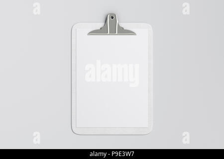 White clipboard with blank white paper pages isolated on black ...