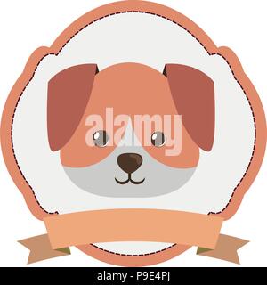 decorative frame and ribbon with cute dog icon over white background ...