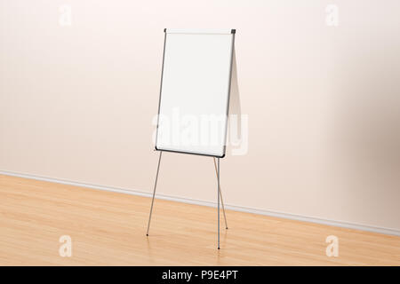 Blank flip chart standing in simple office interior with clipping path. 3d illustration Stock Photo