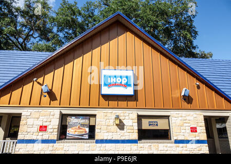 Gainesville Florida,IHOP,International House Pancakes,restaurant restaurants food dining cafe cafes,exterior,blue tile roof,FL171028141 Stock Photo