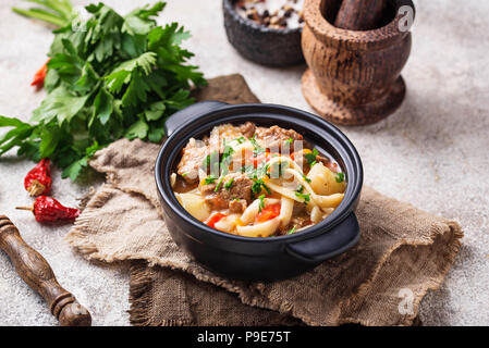 Traditional oriental uzbek soup lagman  Stock Photo