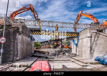 Demolition of a rail bridge Stock Photo
