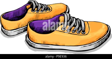 Color vector sketch of sneakers Stock Vector