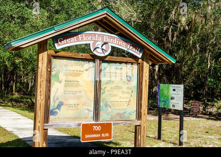 Gainesville Florida,Micanopy,Paynes Prairie Ecopassage Nature Preserve State Park,birding trail kiosk,National Natural Landmark,conservation,interpret Stock Photo